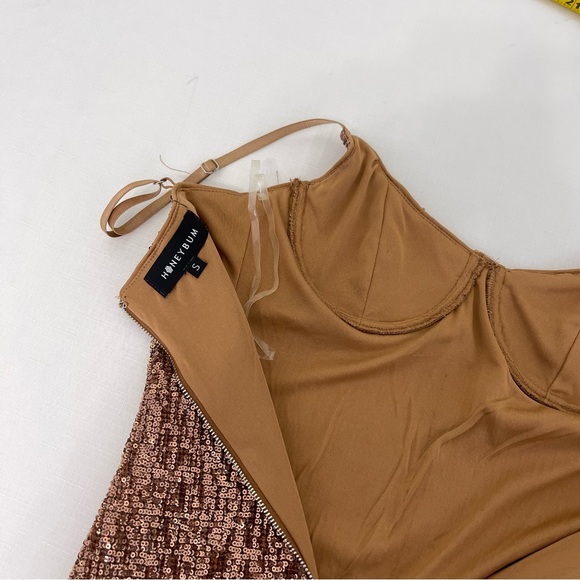 HONEYBUM sequin COPPER BRONZE sequin SPARKLE Dress GLAM party dress Small chic - Picture 6 of 10